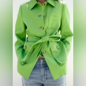 Zara linen belted jacket apple green size XL, L available BNWT